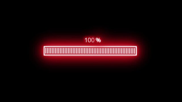 Neon loading bar percent animation on black background