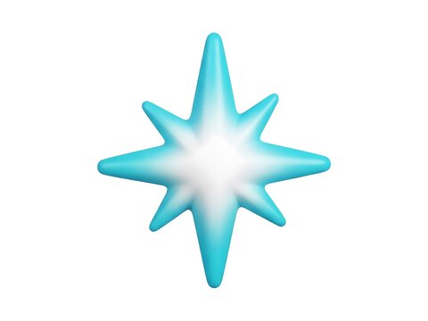 A vibrant cyan and white eight-pointed star icon with a soft 3d aesthetic