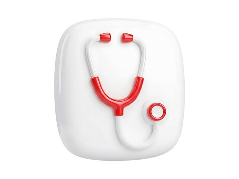 A 3d render of a medical stethoscope icon on a white rounded square base