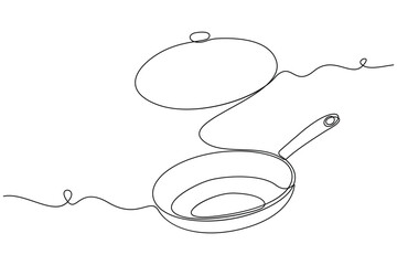 Obraz premium Continuous one line drawing of cooking utensil pot vector illustration