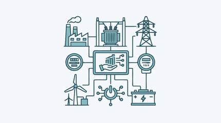 Obraz premium Industrial energy technology icons set illustration.
