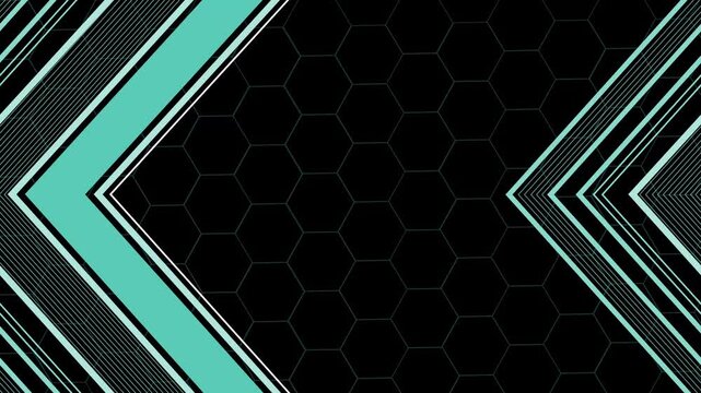 Abstract geometric background with black honeycomb center and diagonal chevron stripes animation
