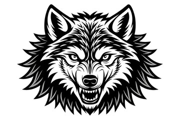 Fototapeta premium Black and white fierce wolf head illustration vector