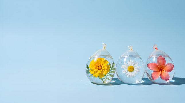 透明な水風船に浮かぶ色鮮やかな花