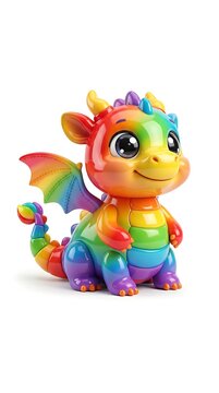 Colorful rainbow plush dragon toy isolated on white background for kids and festive decor