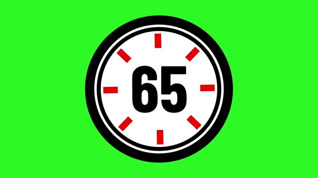 Animated number 65 with circular graphic elements on green screen ideal for chroma key editing, motion graphics, presentations. 65 days to go. 65 days left
