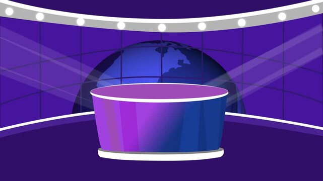 Modern news studio background with globe and podium animation