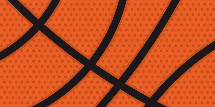 Close-up basketball texture with orange surface and black lines, dotted pattern background perfect for sports design, training, and game themes.