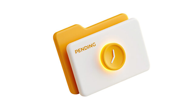 Yellow digital folder labeled pending status with glowing digital clock icon isolated on transparent background PNG cutout