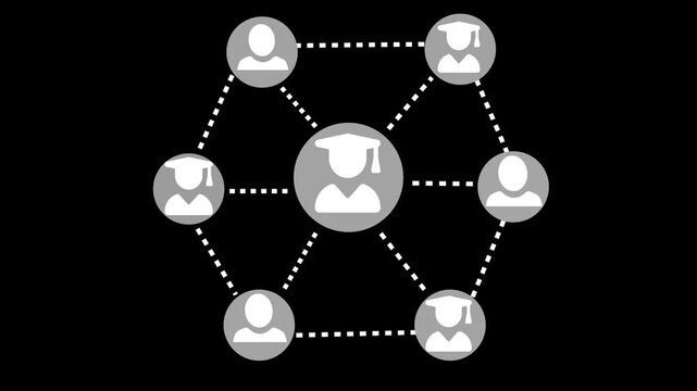 Online education network with connected student icons animation