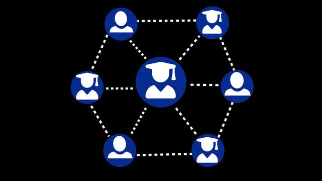 Online education network with connected student icons animation