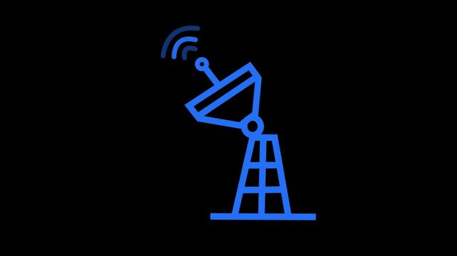 Satellite Dish Antenna Icon Transmitting Wireless Signal Animation