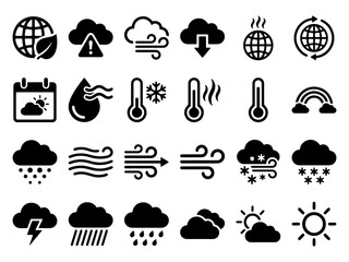 Fototapeta premium Set of weather forecast and ecology icons and pictograms with pictogram forecast environment collection temperature