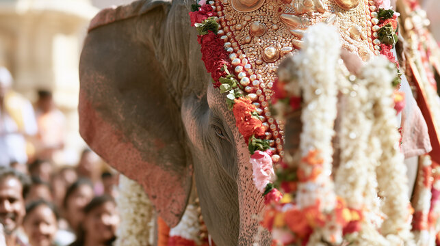 Magnificent Decorated Elephant Procession During The Grand Traditional Mysore Dasara Celebration
