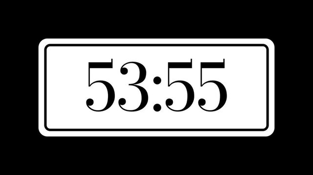 Countdown timer from 54 minute to 53 minute on black background suitable for time management, productivity, deadlines, presentations