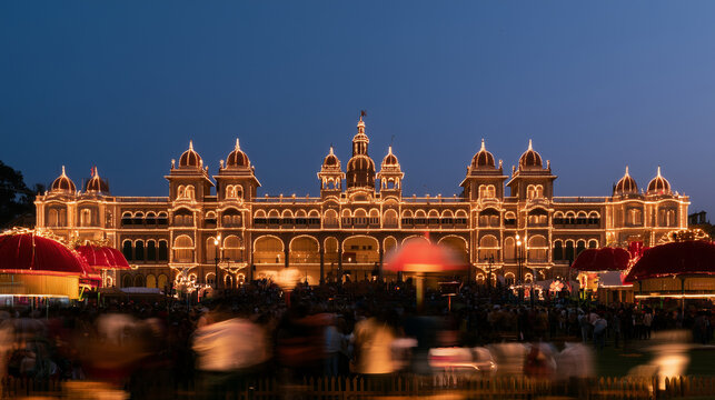 Magnificent View of the Illuminated Mysore Palace During the Grand Mysore Dasara Festival Night