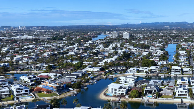 Aerial View of Luxury Waterfront Homes in Broadbeach Waters Gold Coast