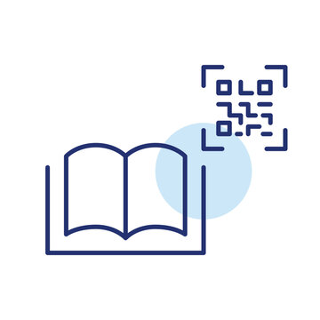 Scan pages, digital reader, remote publication. Scan qr code to access books. Pixel perfect, editable stroke vector icon