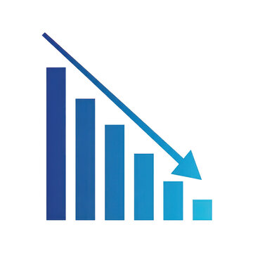 Blue bar chart showing a downward trend with a declining arrow for financial loss analysis.