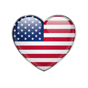 Glossy USA flag heart icon isolated on white background