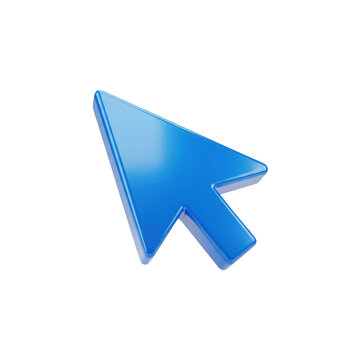 Blue 3D computer mouse cursor arrow icon isolated on white background