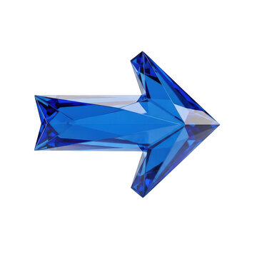 Blue crystal arrow icon isolated on white background for business navigation and design