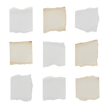 Set of torn paper scraps with rough edges isolated on white background