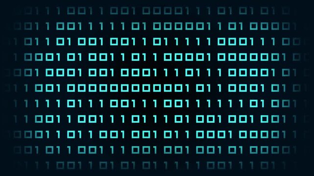 Futuristic Glowing Cyan Binary Code Digits 1 and 0 Overlay 4K Stock Background for Cybersecurity Hacker Matrix and Data Stream VFX
