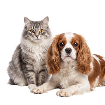 Cute Cat and Dog Together, Studio Portrait, Isolated