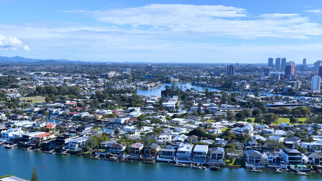 Aerial View of Luxury Waterfront Homes in Broadbeach Waters Gold Coast