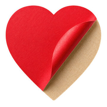 Red heart shaped sticker with a peeled corner isolated on transparent background