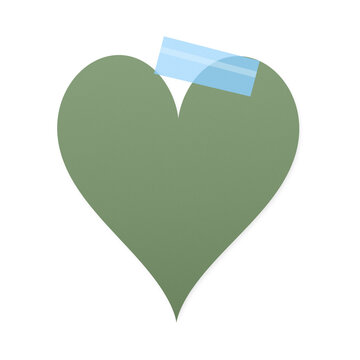 Green heart shaped paper note with blue adhesive tape for nature themed reminders and eco friendly designs.