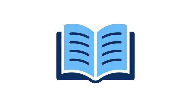 Open Blue Book Icon With Navy Blue Cover On White Background