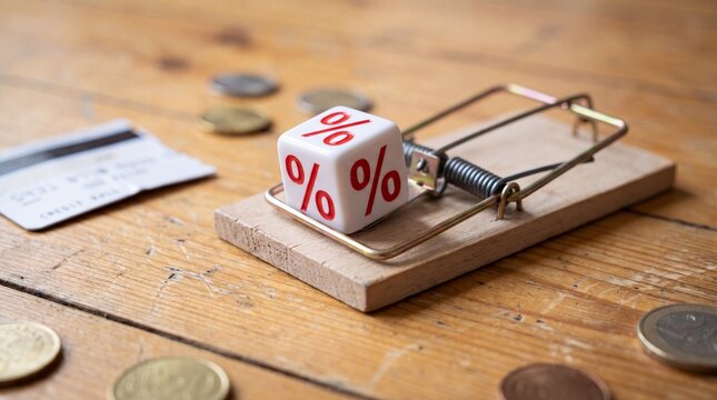 Financial Trap Concept with Dice and Mouse Trap.