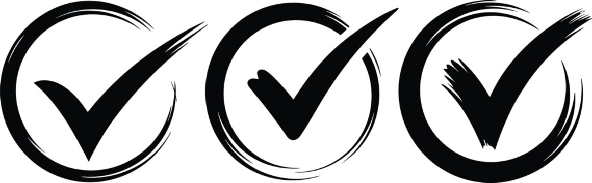 Three Black Checkmark Circle Icons Collection