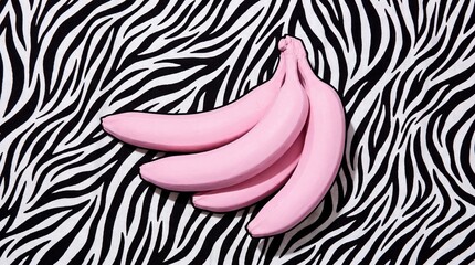 Naklejka premium Pink Bananas on a Black and White Zebra Stripe Background.