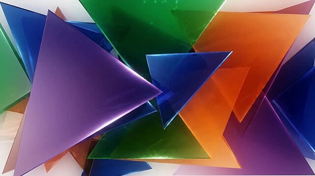 Translucent geometric triangles drifting in colorful motion video showing vibrant overlapping shapes in abstract light patterns