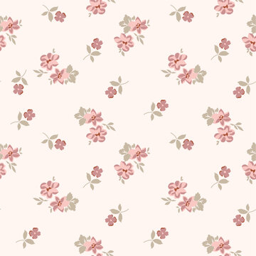 seamless floral pattern of daisy flower pink floral on cream background EPS illustrations 