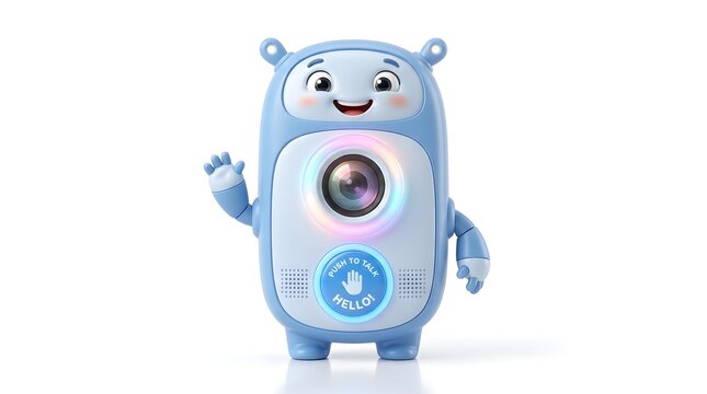 Friendly robot toy waving and saying hello