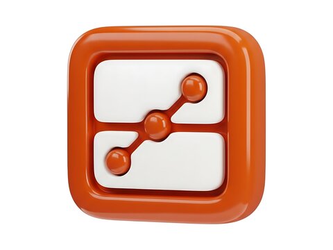 A glossy orange rounded square icon featuring a central network node design