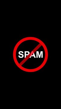 No spam warning sign animation, anti-spam concept, digital security and cybersecurity forbidden