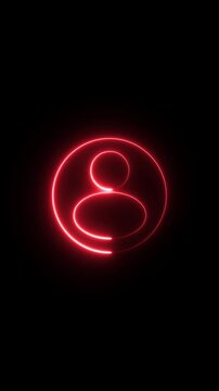 Glowing red neon user profile animation on black background, for ui ux