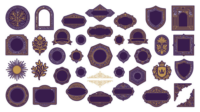 Vintage Decorative Frames and Emblems Collection - Isolated Ornate Elements