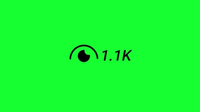 Social Media Reels View Counter Animation from 0 to 1.8K (One Thousand Eight Hundred) on Green Screen with Views Growth, Social Proof Boost and Real View Count Up Animation, Number Counter in 4K.