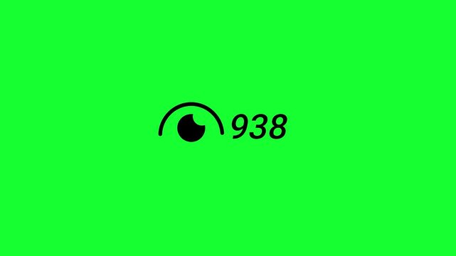 Social Media Reels View Counter Animation from 0 to 1.5K (One Thousand Five Hundred) on Green Screen with Views Growth, Social Proof Boost and Real View Count Up Animation, Number Counter in 4K.