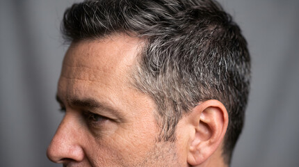 Fototapeta premium Profile view of a middle aged man with graying hair