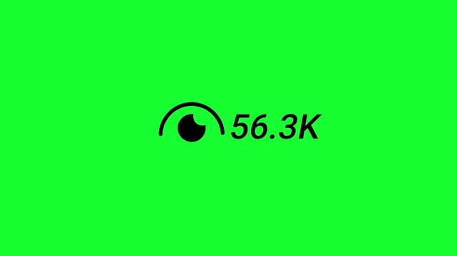 Social Media Reels View Counter Animation from 0 to 90K (Ninety Thousand) on Green Screen with Views Growth, Social Proof Boost and Real View Count Up Animation, Number Counter in 4K.