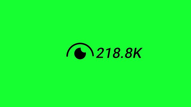 Social Media Reels View Counter Animation from 0 to 350K (Three Hundred Fifty Thousand) on Green Screen with Views Growth, Social Proof Boost and Real View Count Up Animation, Number Counter in 4K.