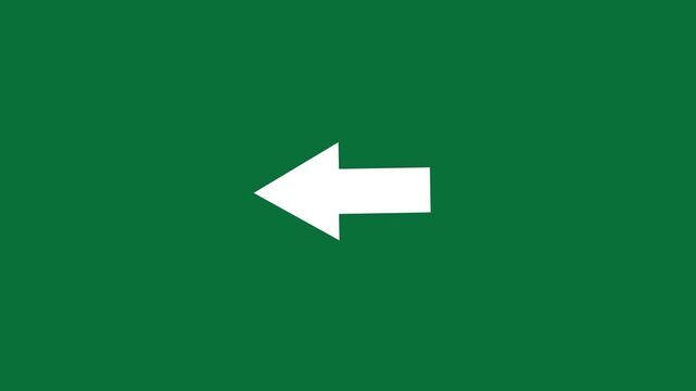 Minimalist white left-pointing arrow animated on a solid forest green background, navigation, instructional user interface and modern digital wayfinding
