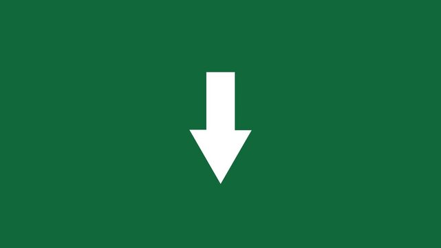 Minimalist white arrow pulsing on a solid dark green background, animated directional pointer symbol for digital user interface web navigation and modern motion